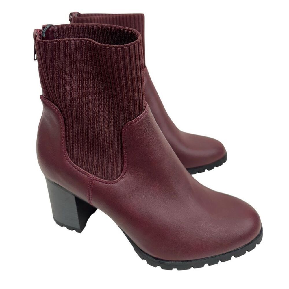Easy Street Boots Size 9 Womens Burgundy Block Heel Chelsea Style‎ Padded NEW